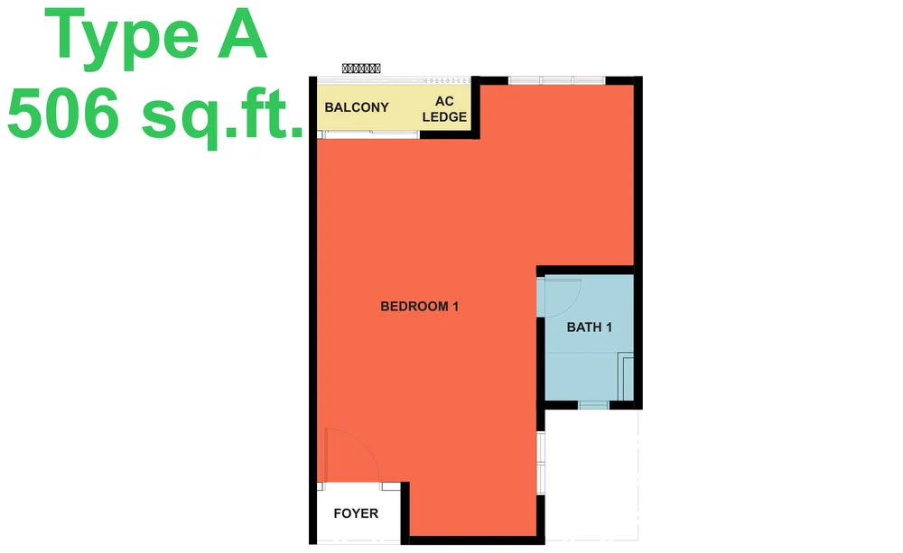 KSL Austin Legacy Type A studio floor plan, 506 sqft