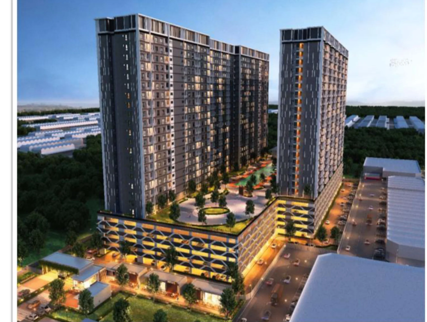 KSL Austin Legacy twin towers at Seri Austin, Johor Bahru, evening view